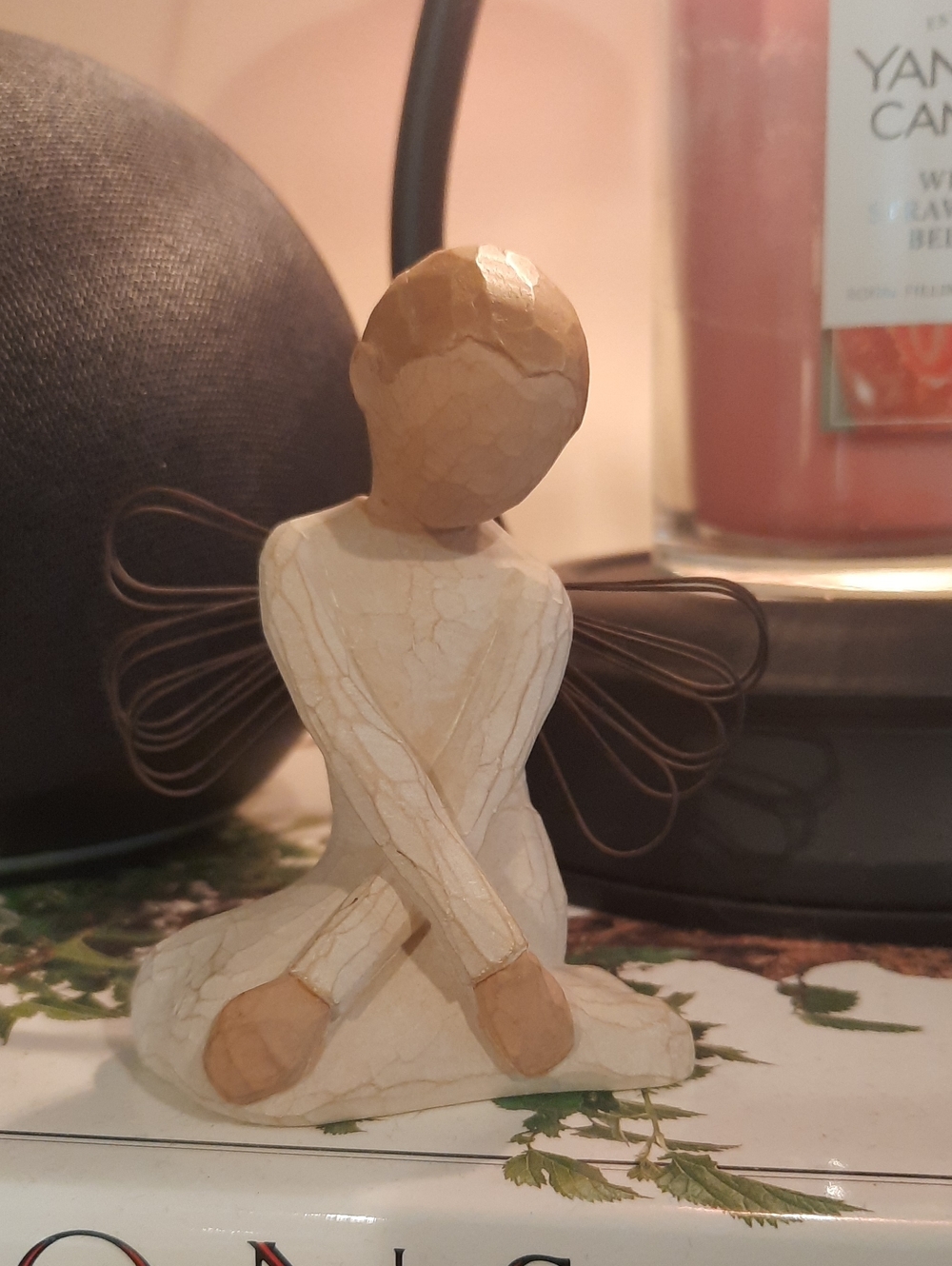 Willow Tree Cream and Brown Seated Angel with Wire Wings